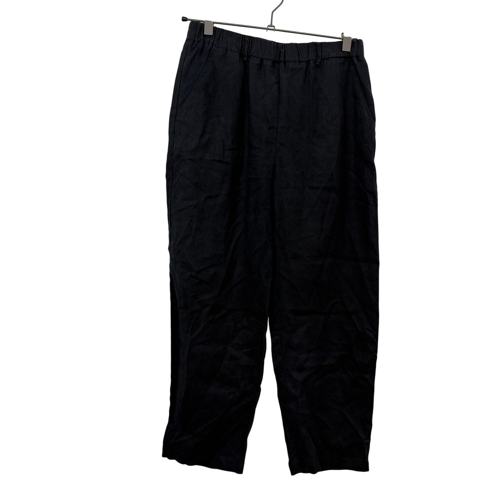 Quince Pants Womens Small Black Linen Elastic Waist Tapered Leg Casual Relaxed